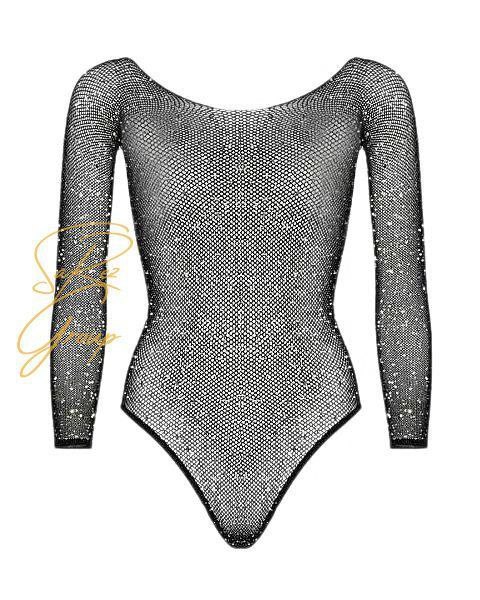 بادی توری نگین دار آستین بلند