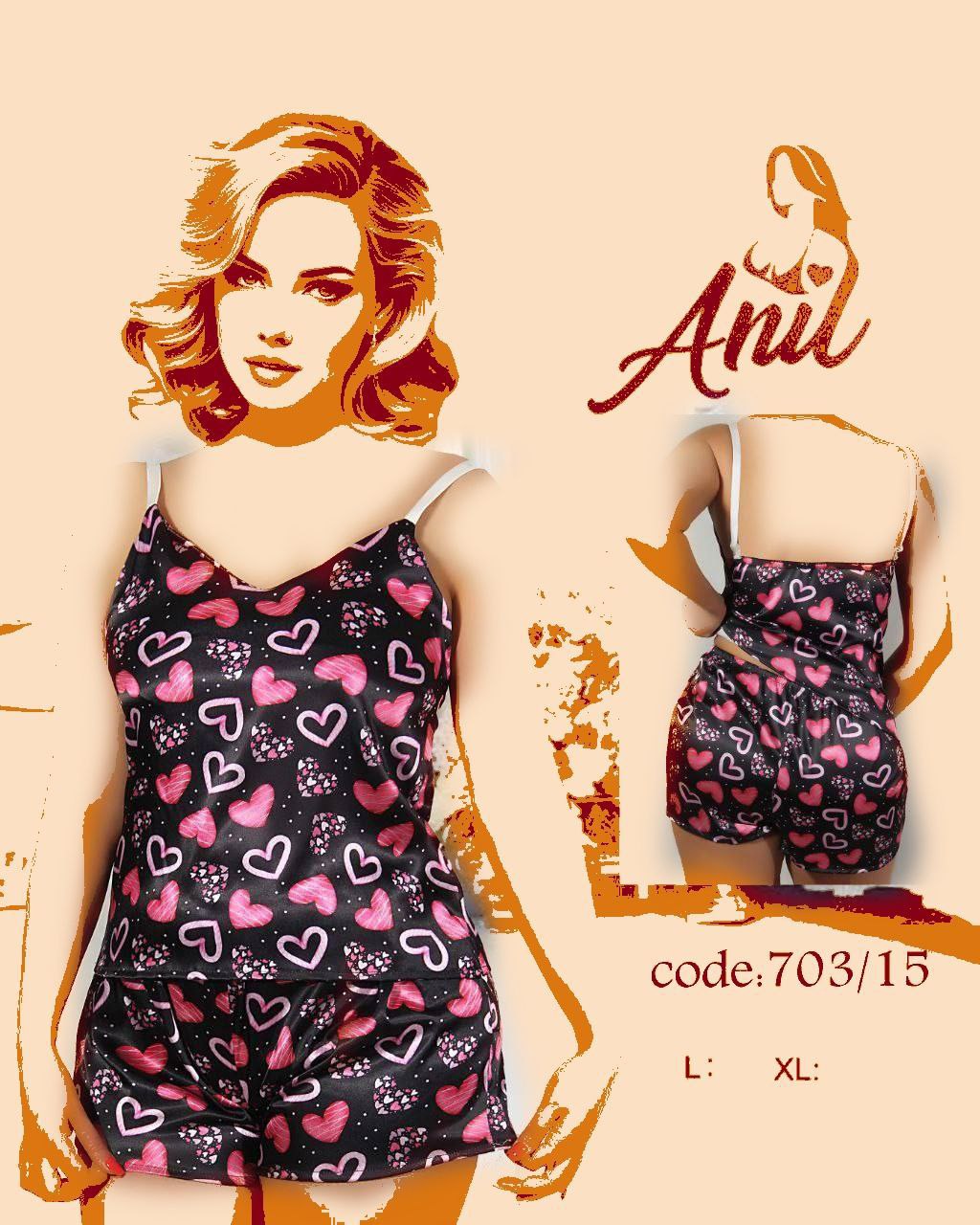 تاپ و شلوارک طرح دار ساتن